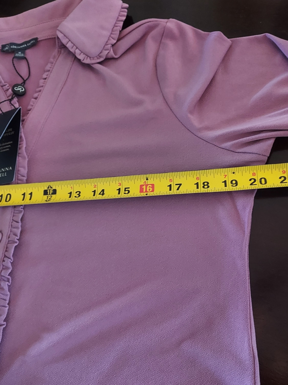 Adrianna Papell Mauve Ruffle-Trim Button Down Blouse: NWT - Picture 11 of 13